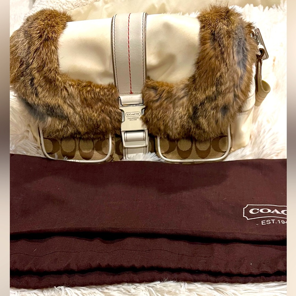 Authentic fur trimmed coach bag